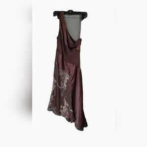 Amelia Austin Design In Italy Brown Asymmetrical Cowl Neck Cocktail Gown